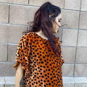 Madewell Velvet Ruffle-Sleeve Top in Leopard Dot